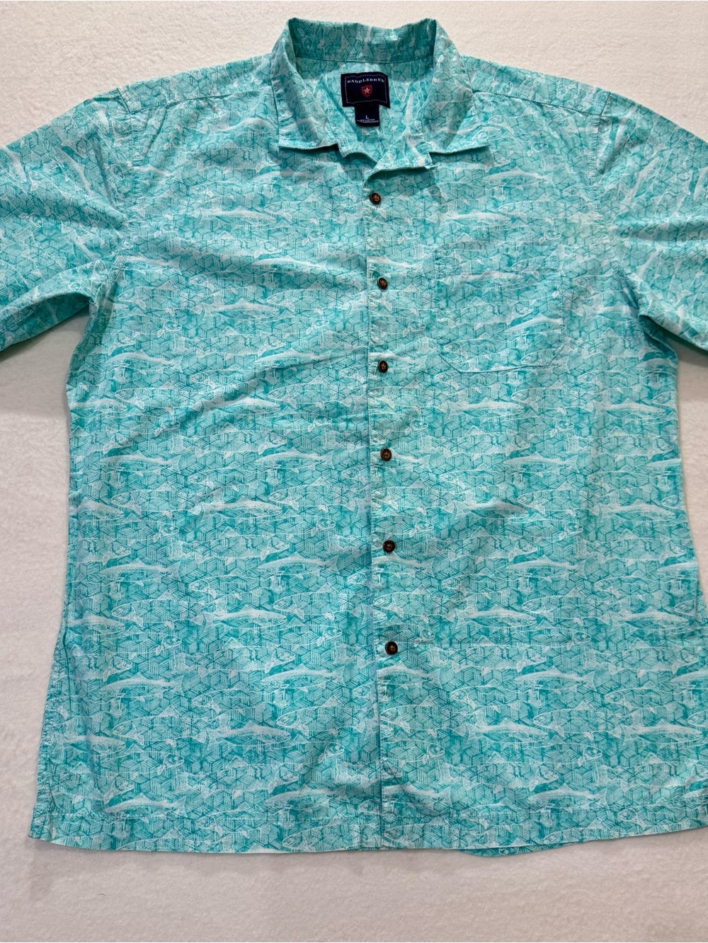 Saddlebred Aqua Printed Short-Sleeve Button Down Shirt